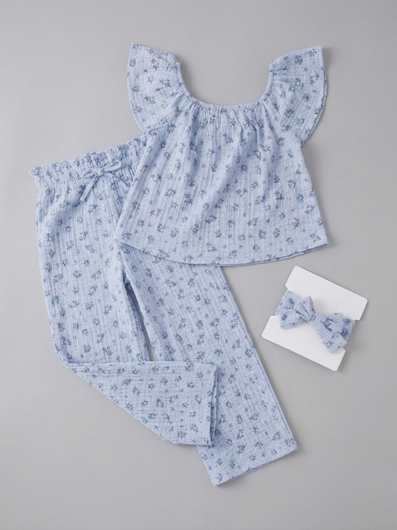 CONJUNTO 3 PIEZAS FLOREADO AZUL