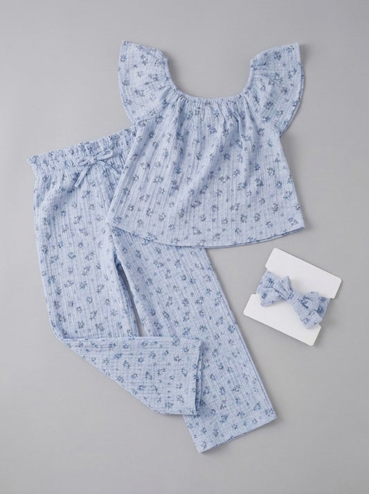 CONJUNTO 3 PIEZAS FLOREADO AZUL