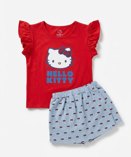 CONJUNTO FALDA SHORT HELLO KITTY ROJO