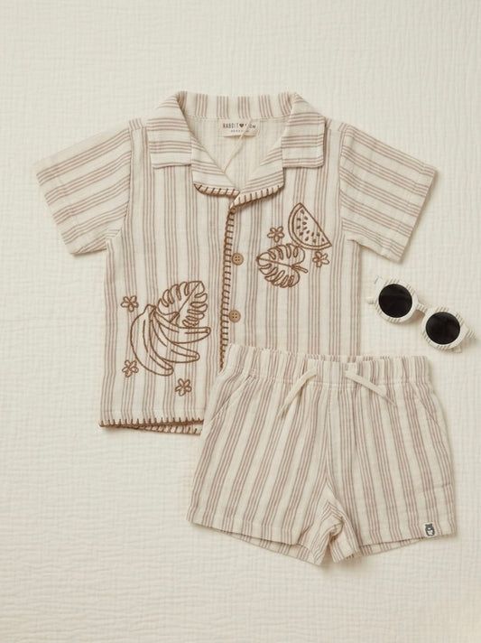 CONJUNTO 3 PIEZAS CAFÉ BORDADO