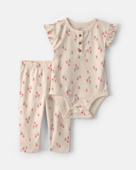 CONJUNTO BEBE LEGGING CON MAMELUCO FLOREADO