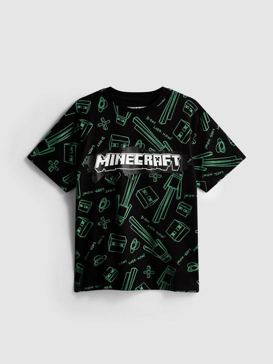 Camiseta Negra Estampada Minecraft