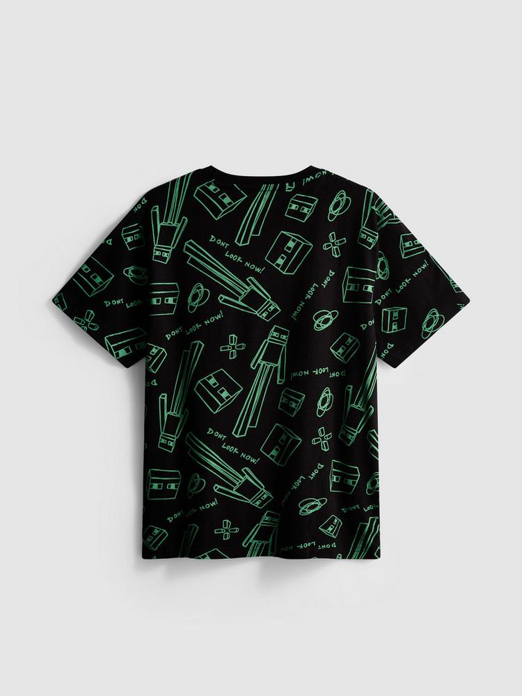 Camiseta Negra Estampada Minecraft