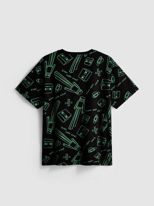 Camiseta Negra Estampada Minecraft