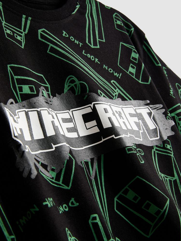 Camiseta Negra Estampada Minecraft