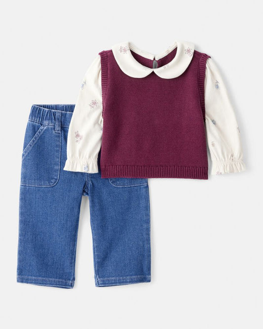 Conjunto Bebé Chaleco Vino