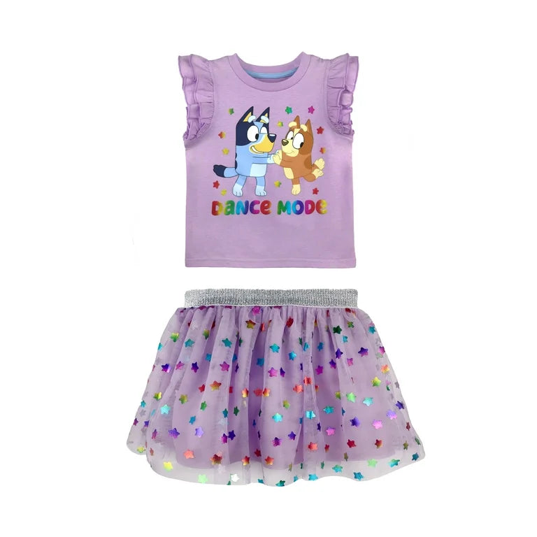 Set Bluey morado estrellitas