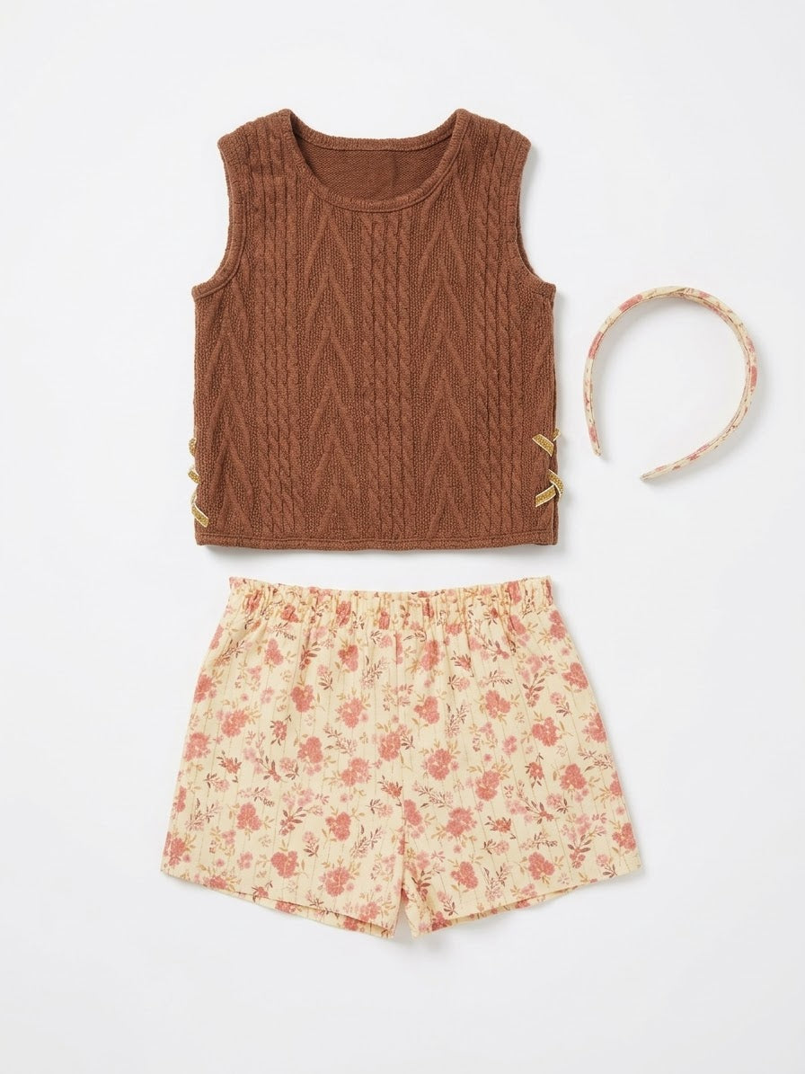 SET 3 PIEZAS CAFE SHORT FLOREADO