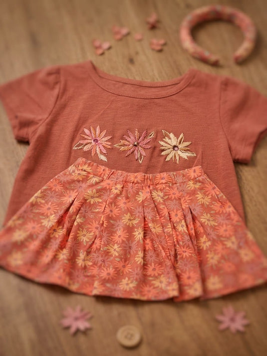 SET 3 PIEZAS FALDA FLOREADA VINO