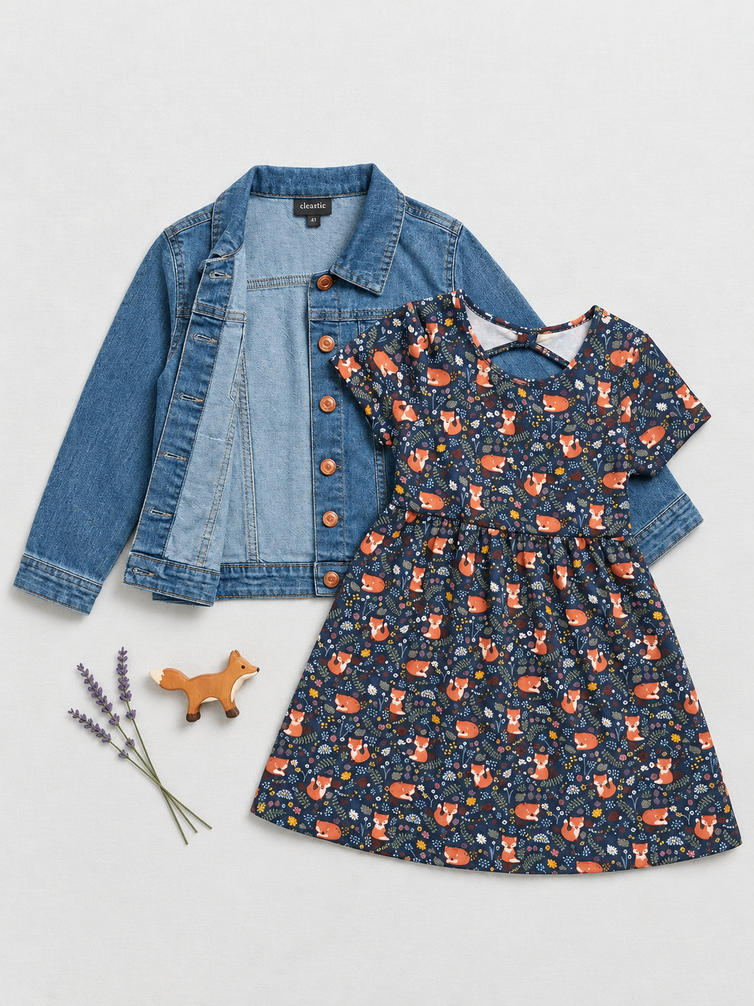 CONJUNTO DE VESTIDO OTOÑAL CON CHAQUETA DENIM