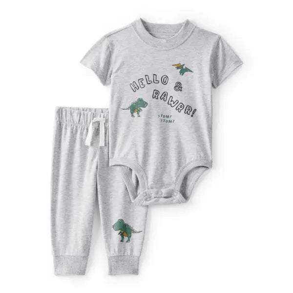 CONJUNTO GRIS DINOSAURIO BEBÉ