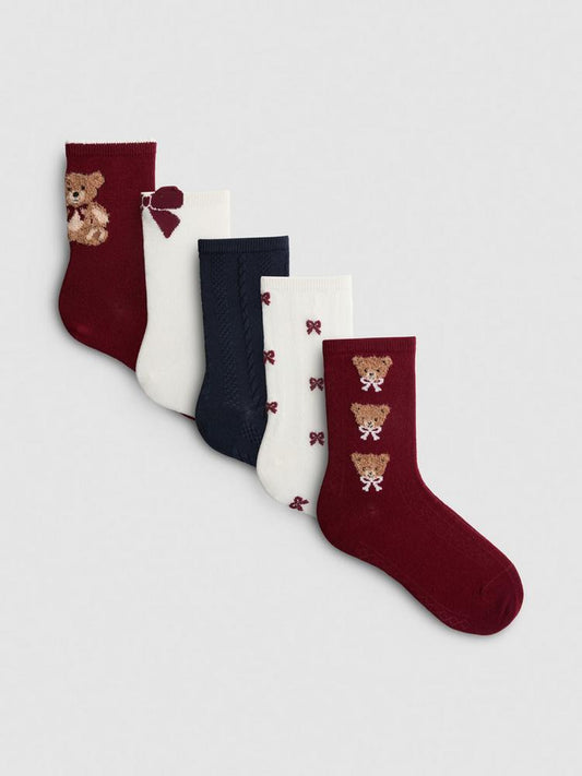 PAQUETE DE 5 PARES DE CALCETINES ESTAMPADO DE OSITO