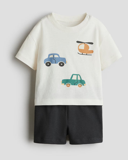Conjunto Niño Short Gris y Camisa de Carritos