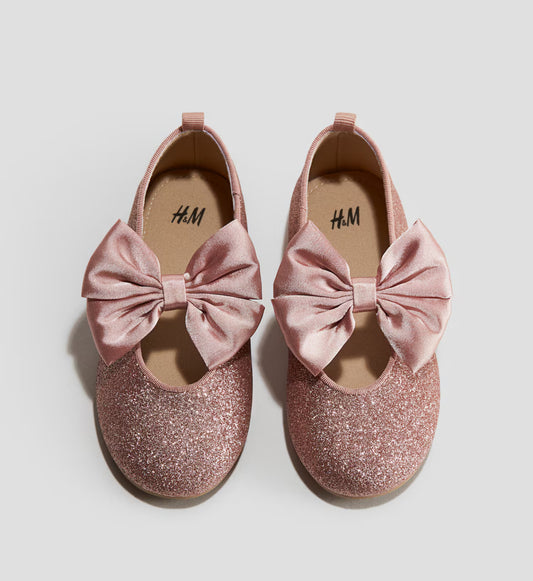 Flats Rosadas Escarchadas Con Moño