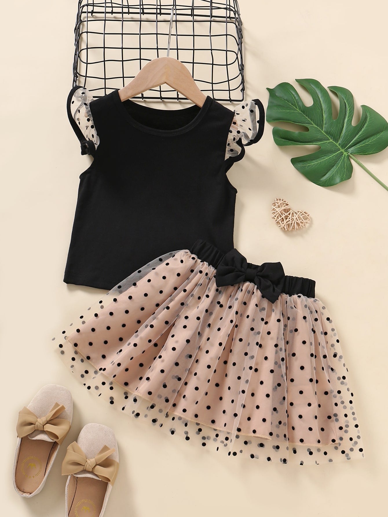 Conjunto Negro/Beige Polka Dot