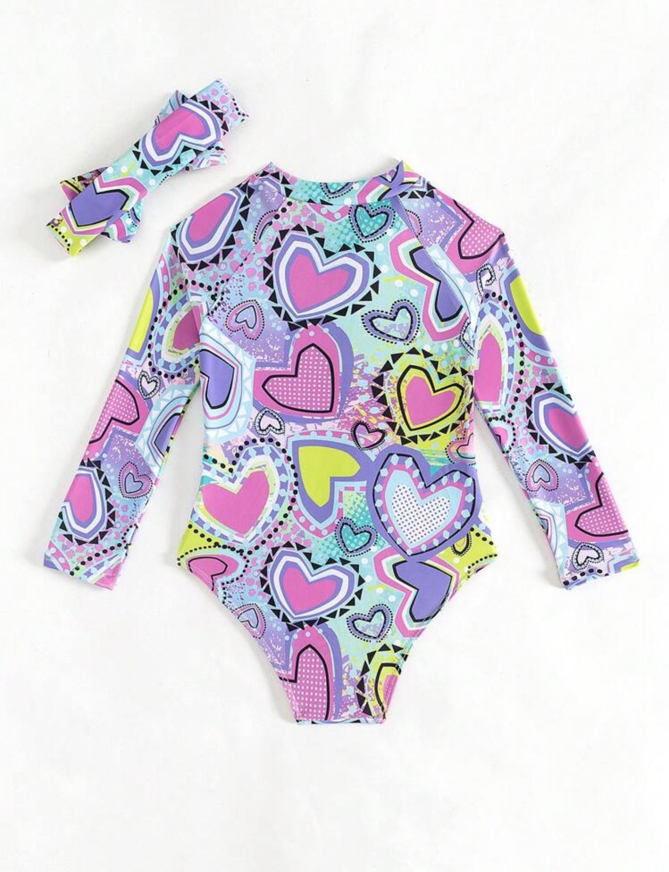 Traje de baño multicolor corazón y vincha