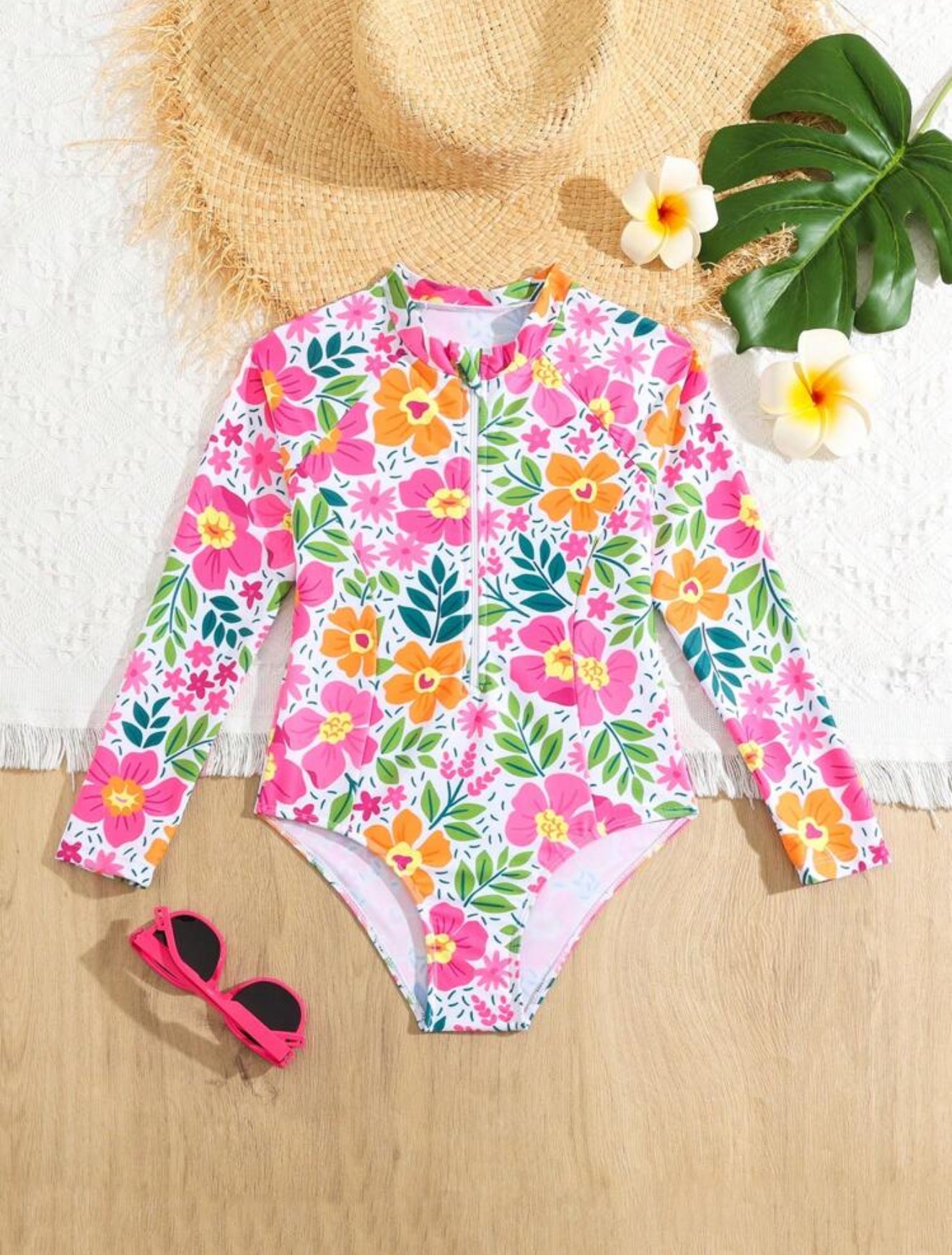 Traje de baño flores manga larga