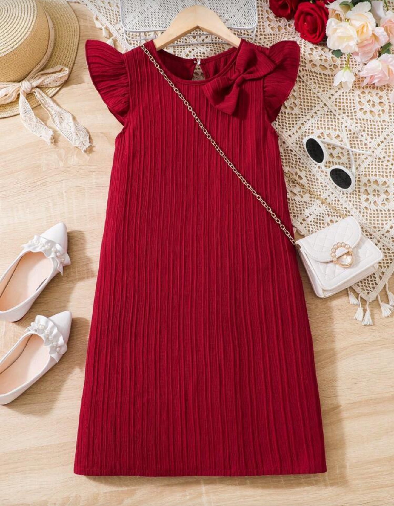 VESTIDO MANGAS VUELO Y CHONGO