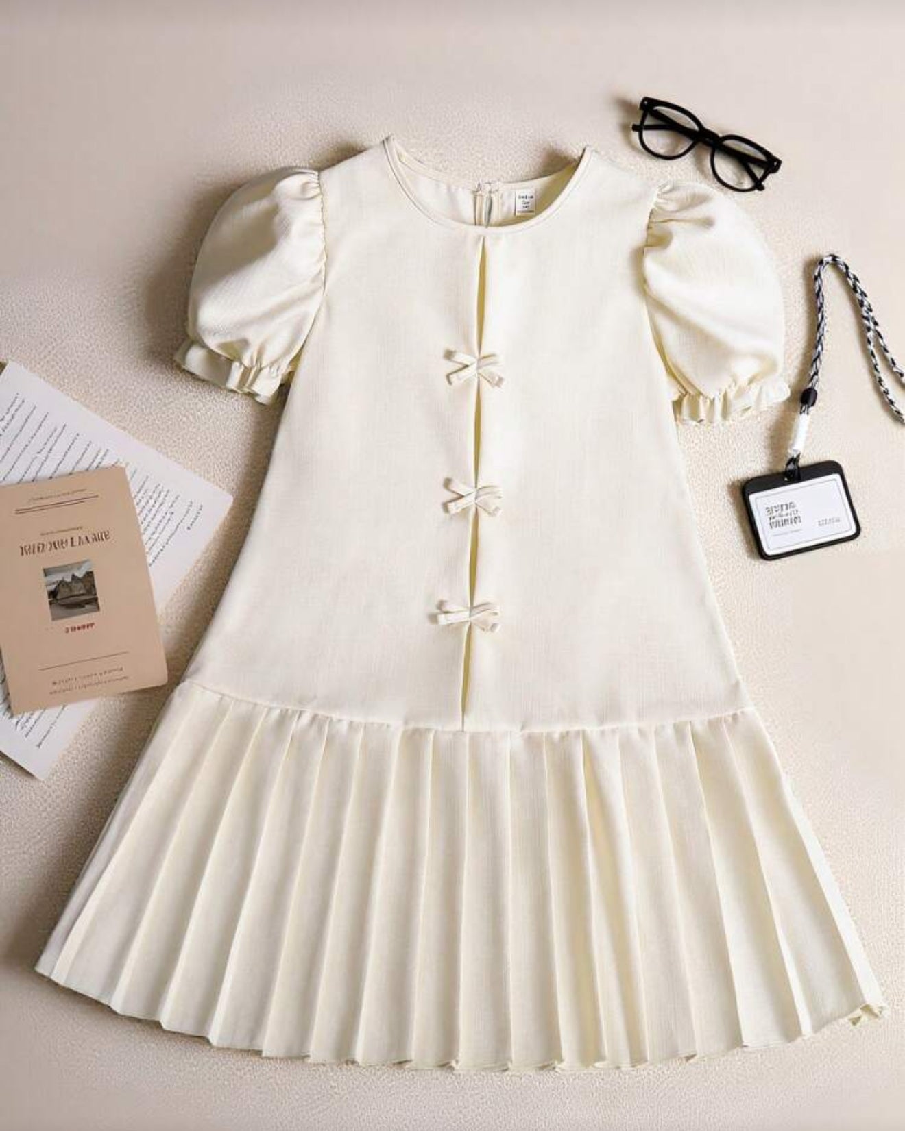 VESTIDO BEIGE CHONGUITOS Y PALETONES TEEN