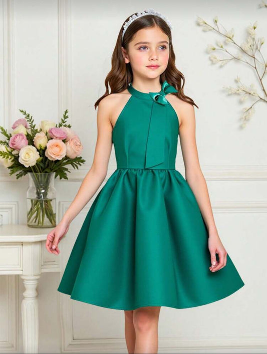 VESTIDO VERDE CON CHONGO DE SATIN