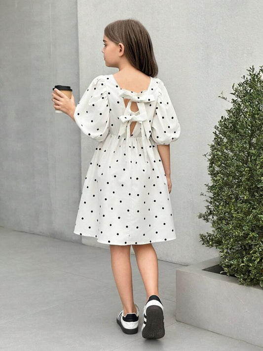 VESTIDO BLANCO CON PUNTITOS NEGROS