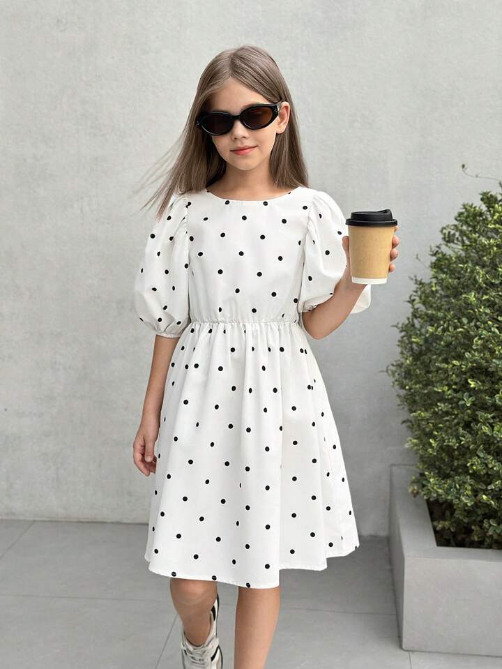 VESTIDO BLANCO CON PUNTITOS NEGROS