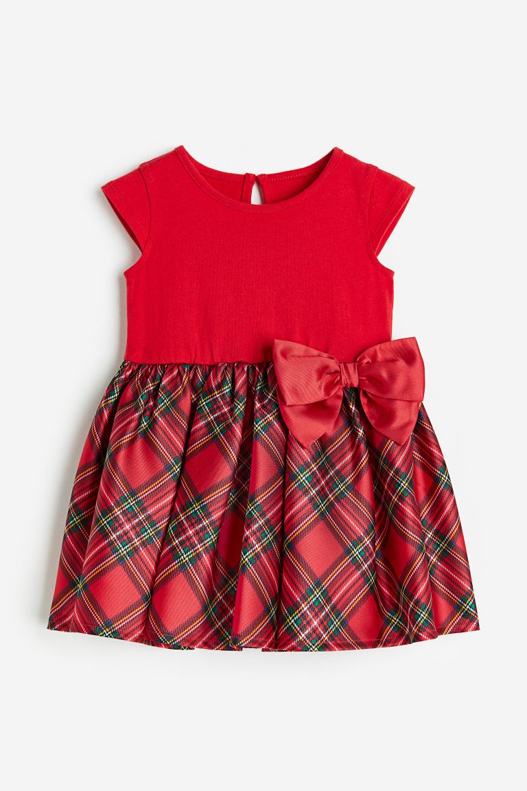 Vestido bebe cuadros moño rojo