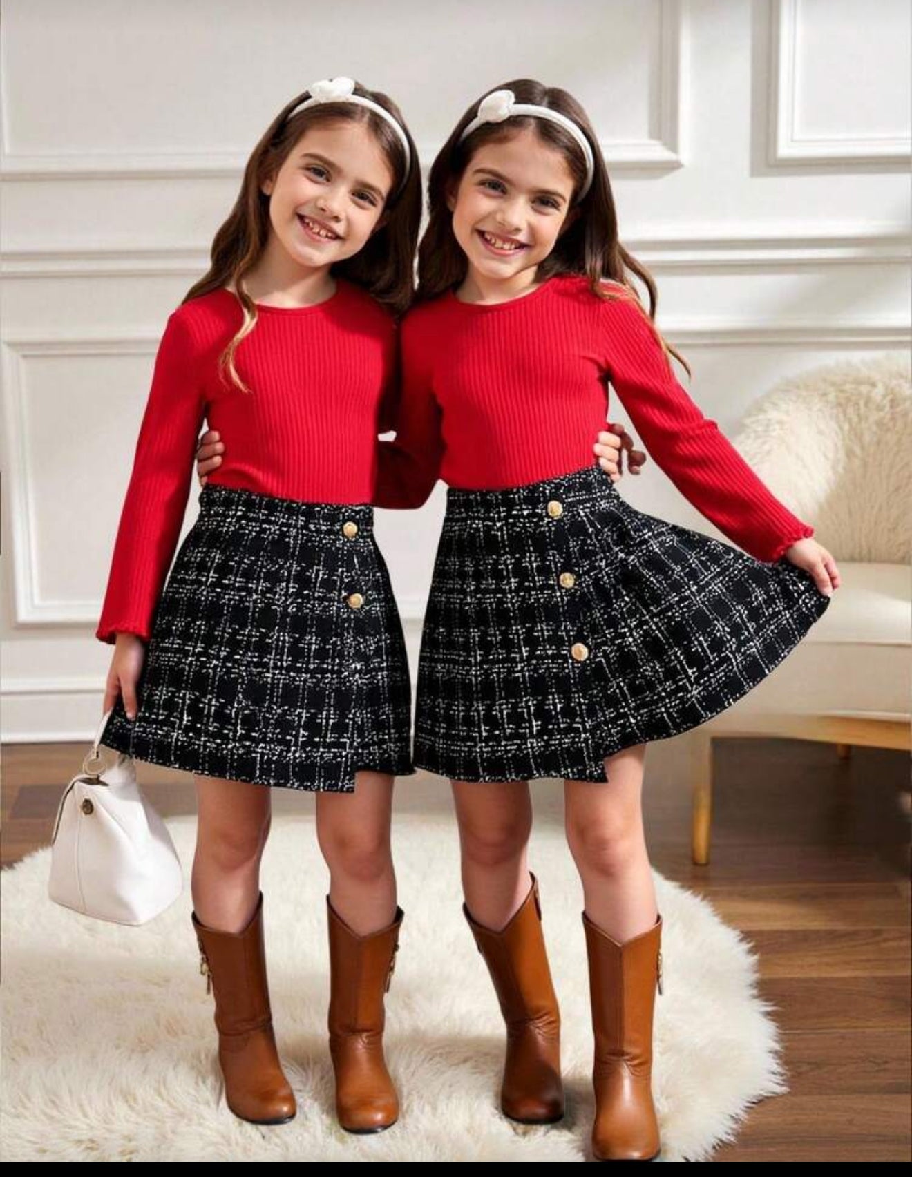 conjunto falda y camisa roja