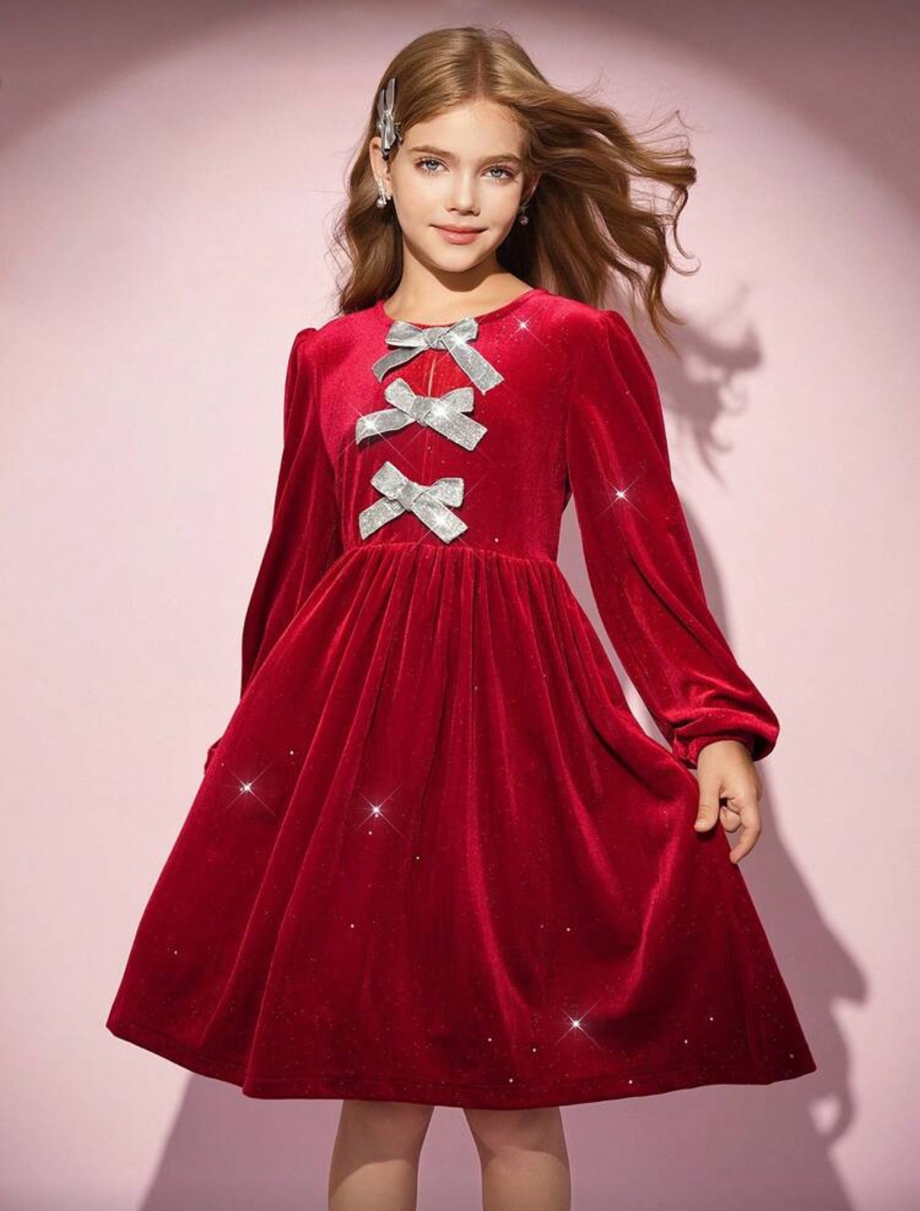 Vestido rojo terciopelo chongos plateados