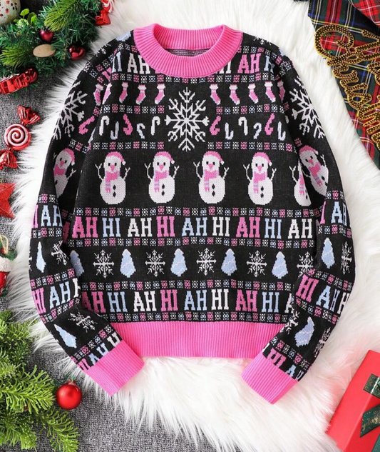 Ugly sweater snowman pink