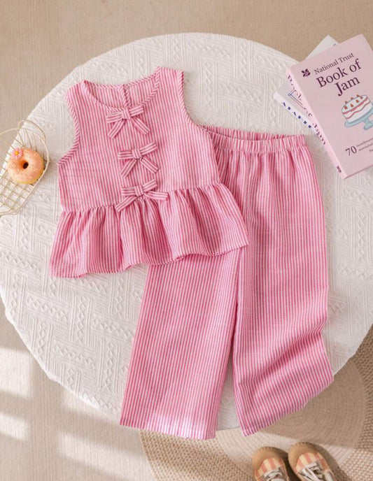 Conjunto pant y vest niña rayas rosadas