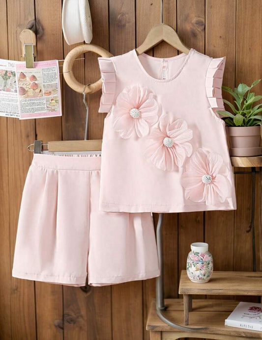 Conjunto rosa con flores 3D