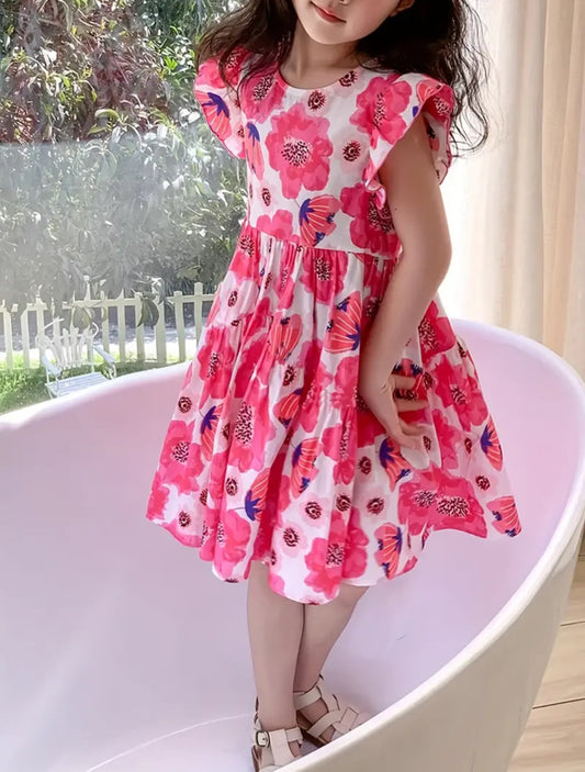 Vestido flores  rosa y blanco