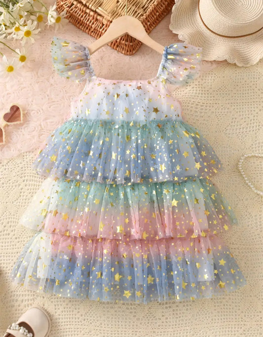 Vestido Estrellitas doradas tul