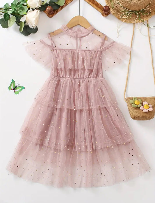 Vestido tul estrellas rosa viejo