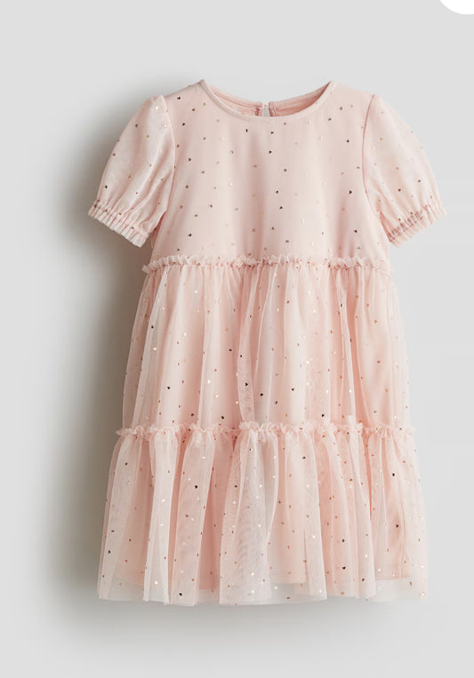 VESTIDO HM ROSA CORAZONES TUL