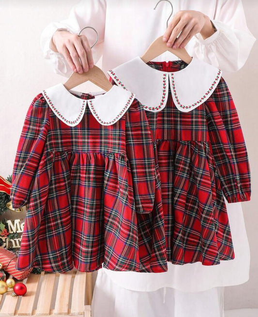 vestido rojo navideño cuello flores