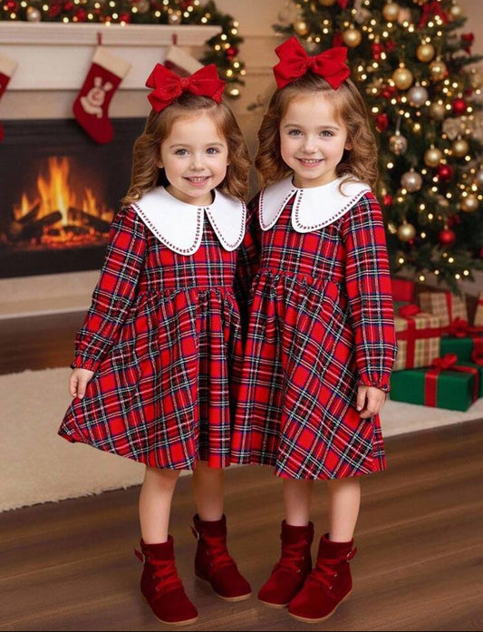 vestido rojo navideño cuello flores