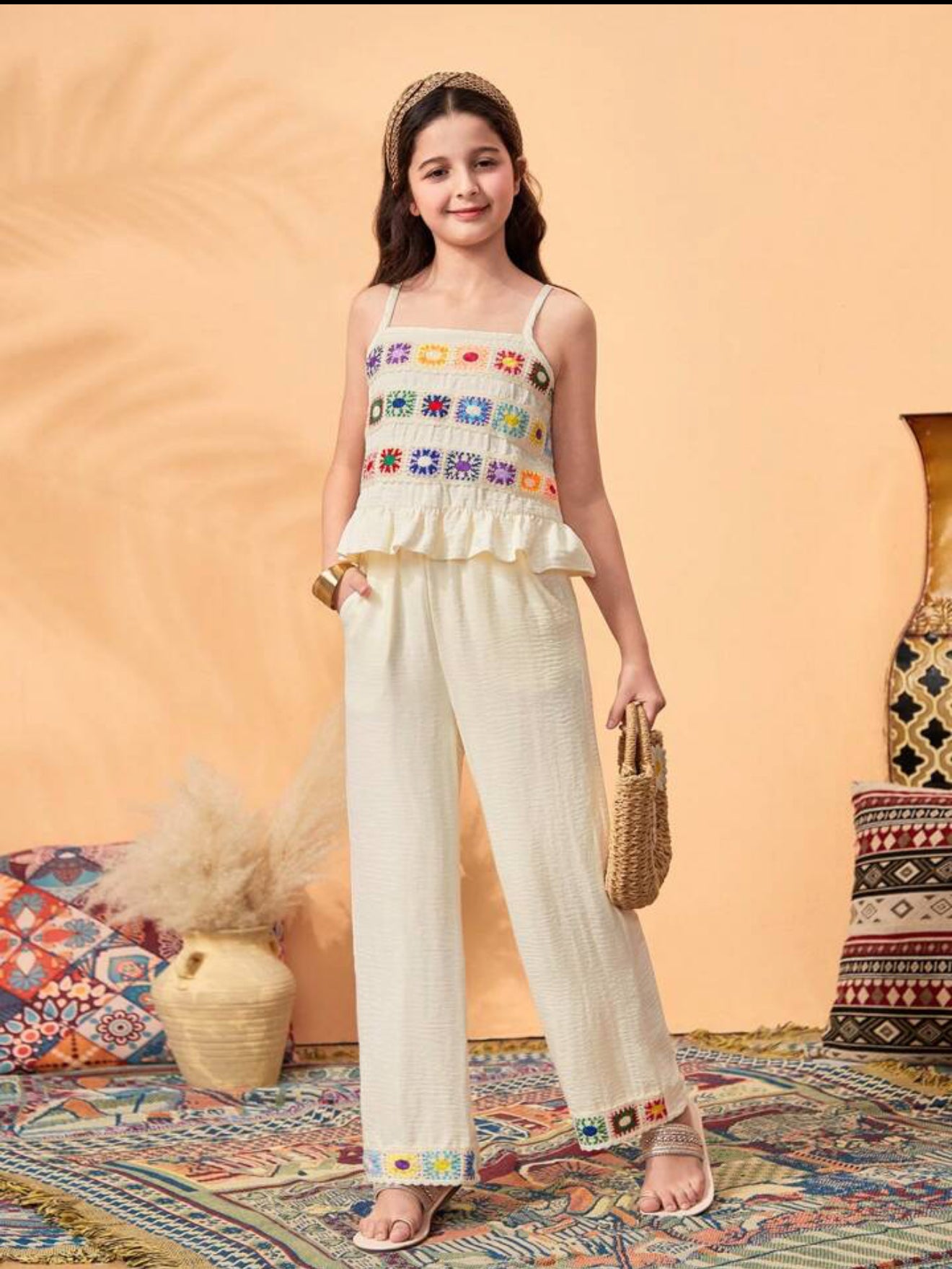 Set manta con flores crochet