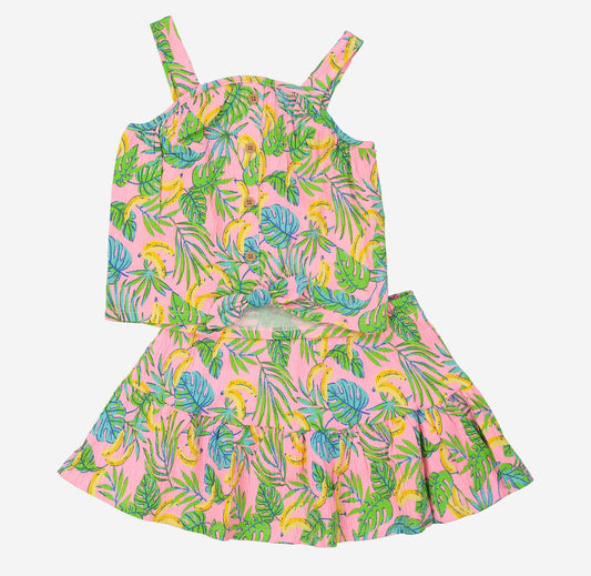 conjunto bananas y palmeras