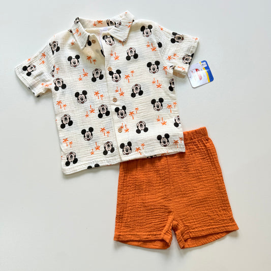 Conjunto Mickey algodón color naranja