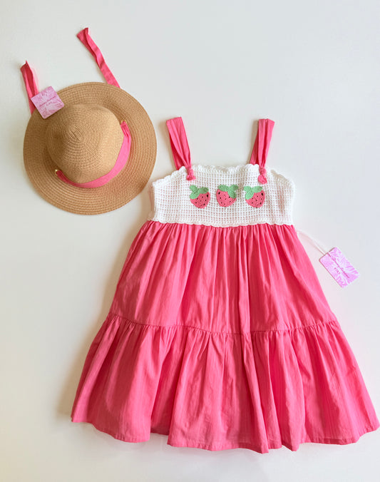 Vestido Rosa De Fresa Con Sombrero
