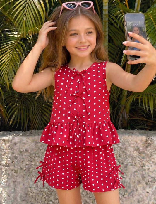 CONJUNTO ROJO SHORT POLKA DOTS