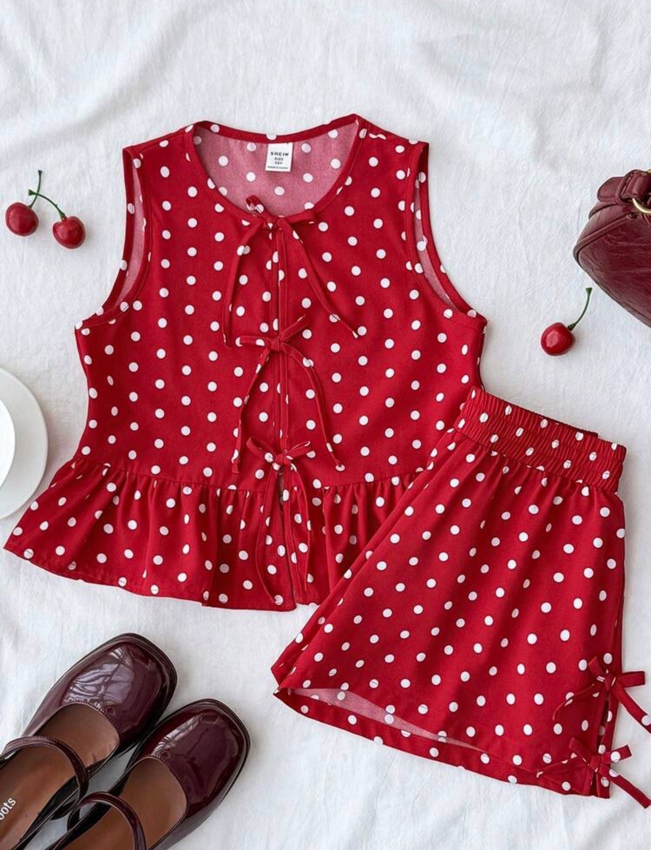 CONJUNTO ROJO SHORT POLKA DOTS