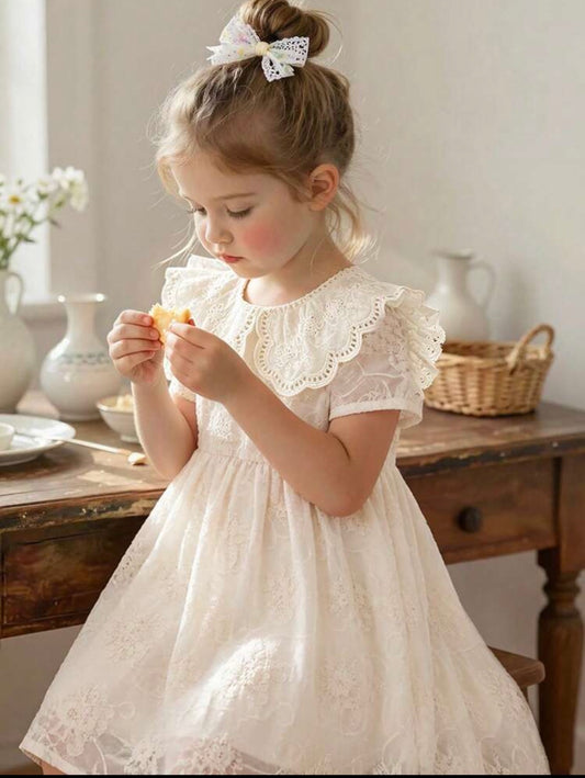 VESTIDO ENCAJE BEIGE CUELLO PETER PAN
