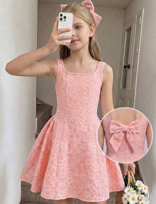 VESTIDO SALMON CHONGO EN LA ESPALDA TELA CREPE