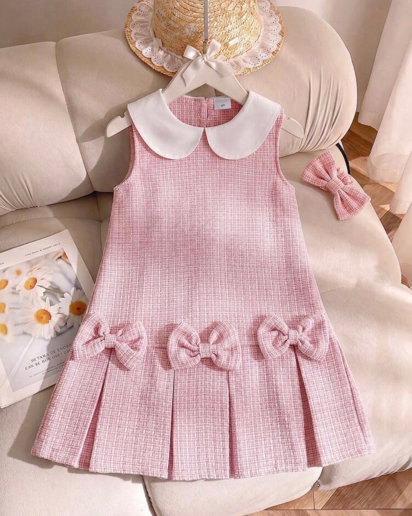 VESTIDO TWEED ROSA CUELLO PETER PAN