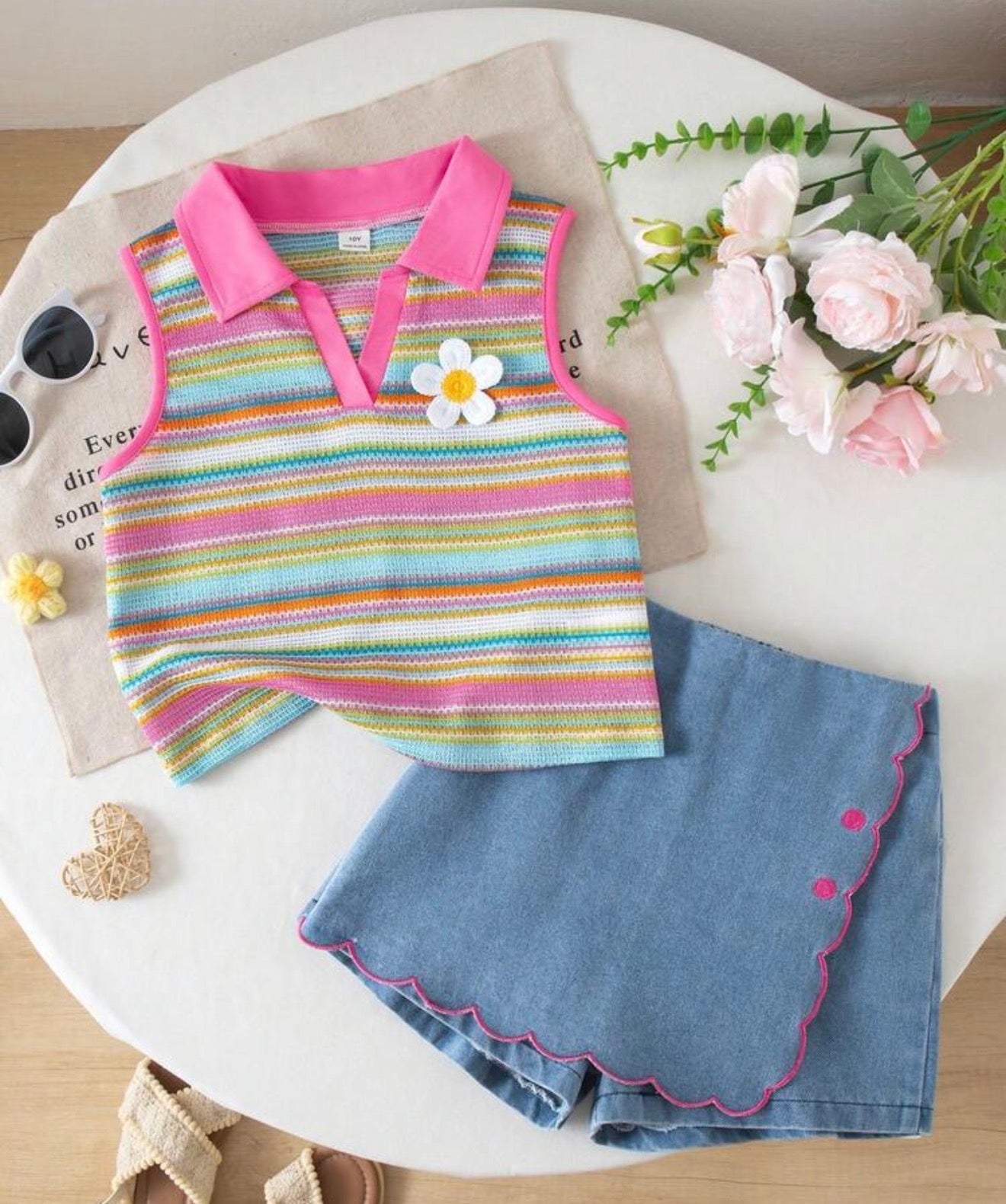 CONJUNTO FALDA SHORT Y BLUSA MULTICOLOR