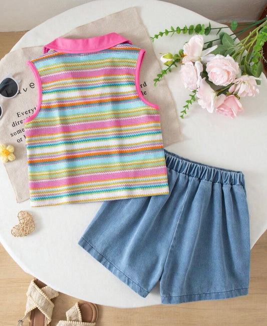 CONJUNTO FALDA SHORT Y BLUSA MULTICOLOR