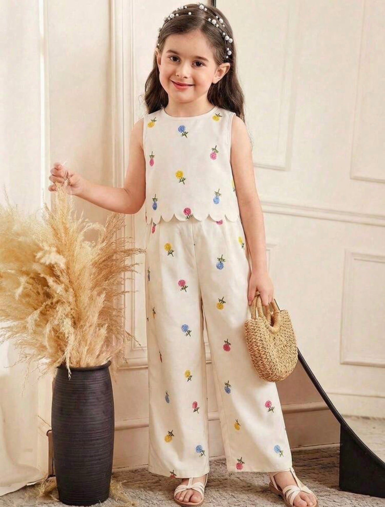 CONJUNTO BEIGE FLORES MULTICOLOR